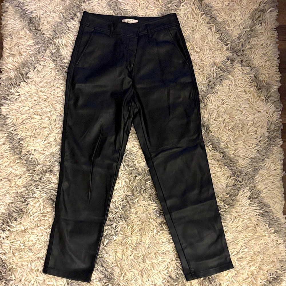 LOFT women’s black leather straight leg pants- size 4. Brand new with tags!
